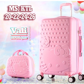 Vali kéo nhựa mèo Hello Kitty cao cấp loại 1 - cốp túi xách - size 20 - size 24 - màu hồng nhạt