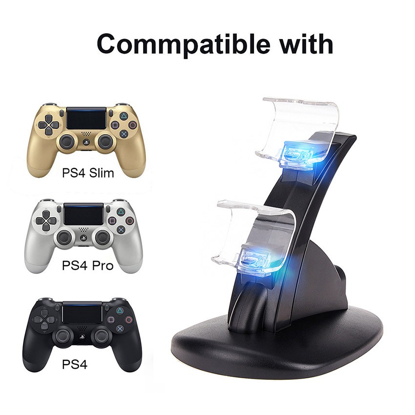 Đế sạc kép 2 tay cầm PS4 có đèn LED cao cấp cho chơi game XBOX ps4 slim