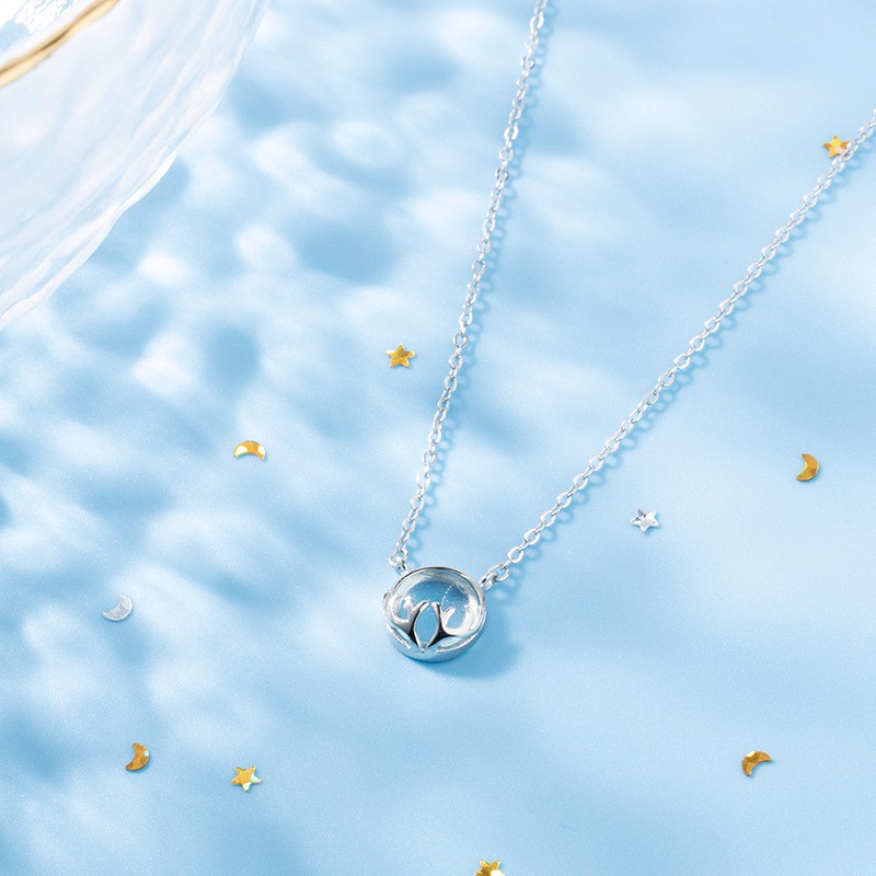 Dây chuyền mặt đá pha lê tròn phối sừng hươu thời trang ATJ2103P - ANTA Jewelry