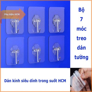 Combo tấm móc treo dán tường, dán kính siêu dính trong suốt HCM