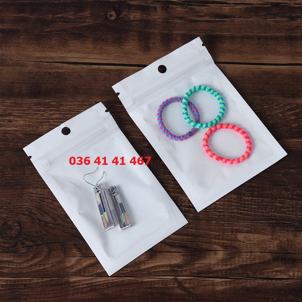 [Giá Xưởng] Combo 100 Túi ZIP khóa có lỗ treo có đục lỗ mặt trong mặt trắng sữa đựng đồ trưng bày hàng hóa