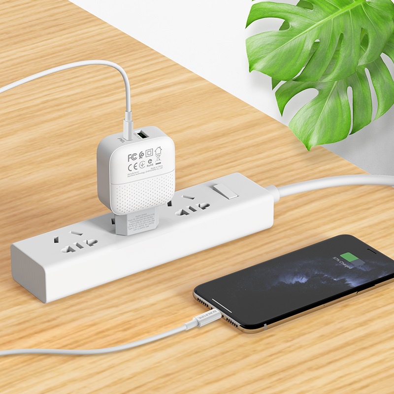 Cốc sạc nhanh / Củ sạc nhanh BOROFONE BA46A Premium, 2 cổng USB/Type-C hỗ trợ QC3.0 và PD18W, dòng điện 3A - CHÍNH HÃNG