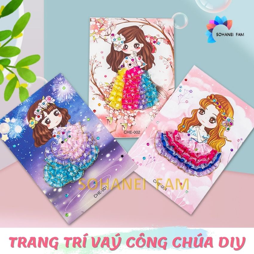 Tranh Dán Váy Công Chúa 3D Kèm Hạt Cườm Trang Trí  -SOHANEI FAM -Đồ Chơi Thủ Công