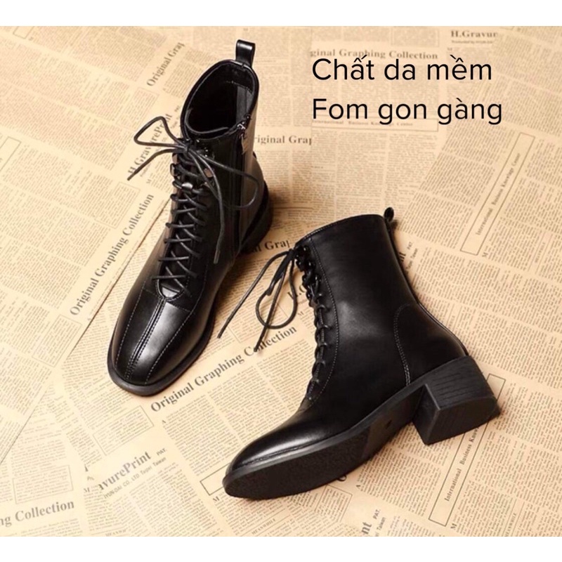 Bốt chiến binh nữ Da Thật Shiyanli gót 4,5cm Fom chuẩn hàng qccc fullbox