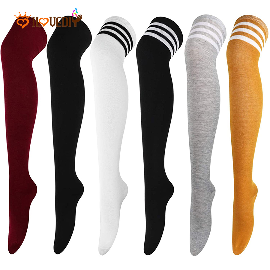 Tất Cotton Cao Qua Gối Kẻ Sọc Phong Cách Nhật Bản Cho Nữ