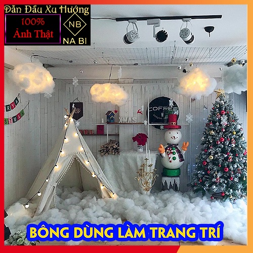 Bông gòn trang trí nhồi gối giả tuyết làm mây giả, bông gòn xơ xoắn 3 chiều 1kg decor giá rẻ