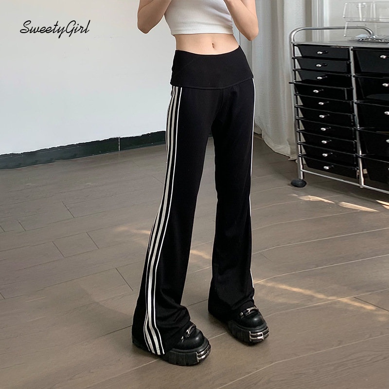 Quần Dài Ống Loe Lưng Thấp Màu Trắng Đen Thời Trang 2022 Quyến Rũ Cho Nữ