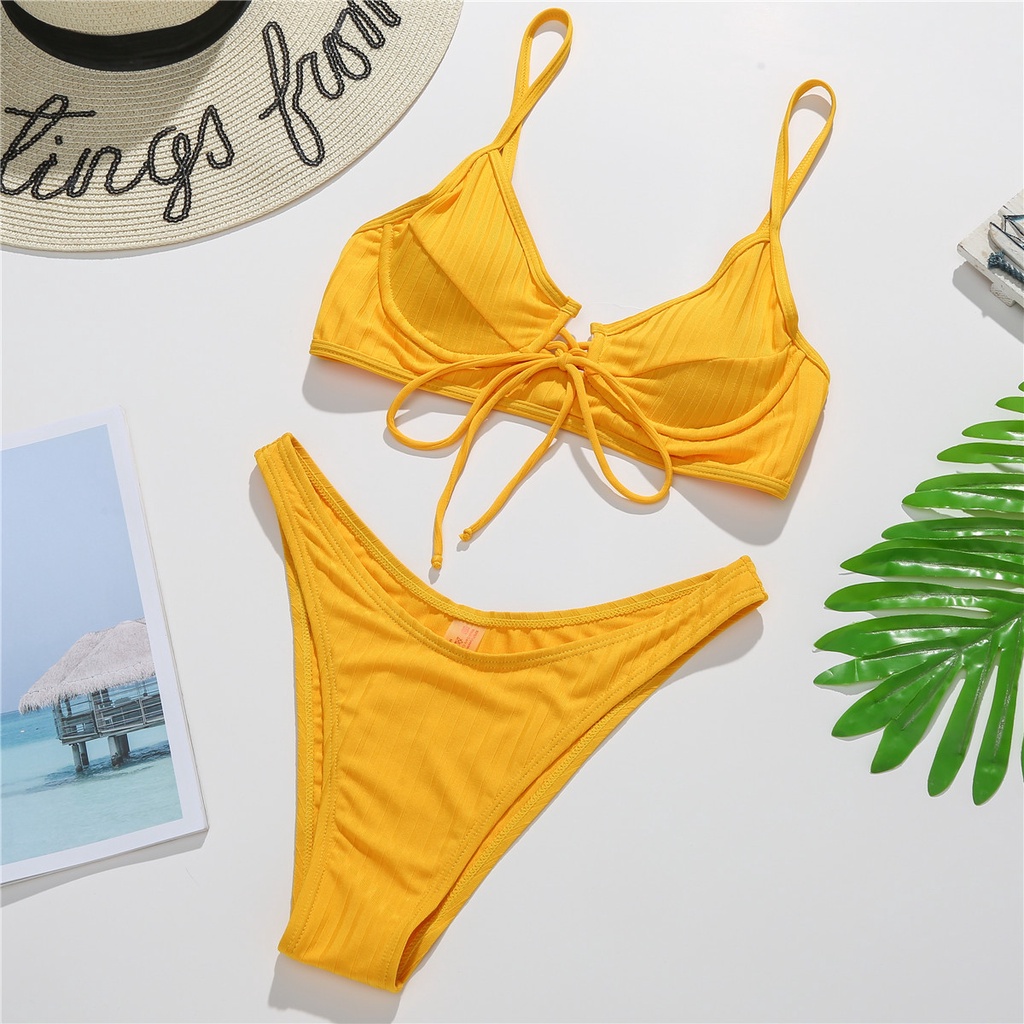 Mới Bộ Đồ Bơi Lưng Cao Màu Trơn Thiết Kế Quyến Rũ Cho Nữ