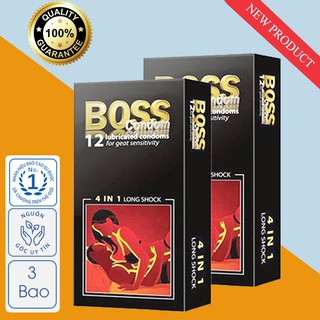 ⚡CHÍNH HÃNG ⚡Bao Cao Su Boss 4 in 1 Gân Gai Kéo Dài - Hộp 12 Chiếc
