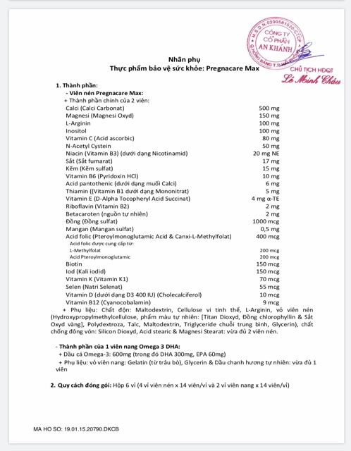 Vitamin bầu pregnacare Max Anh uk