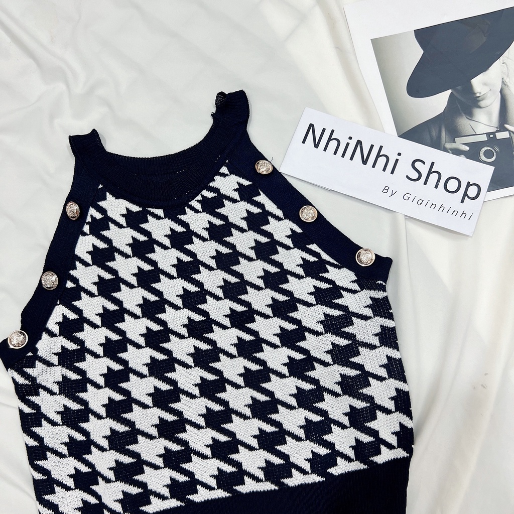 Áo  yếm len sexy hoạ tiết ziczac viền khuy, Áo kiểu dáng ôm body AL6042 - NhiNhi Shop