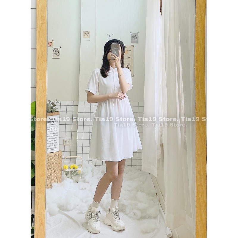 Váy trắng cổ somi trơn SP000191 . Đầm trắng babydoll ( Ảnh thật Tia19 chụp)