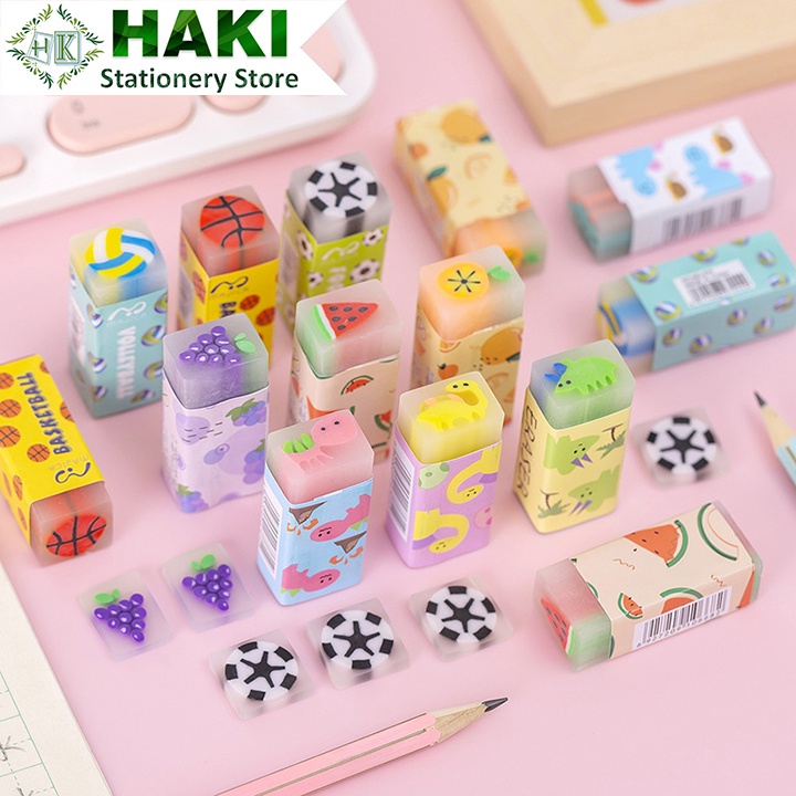 Tẩy bút chì HAKI, gôm tẩy mềm 2B hình hoa quả trong suốt có hương thơm T04