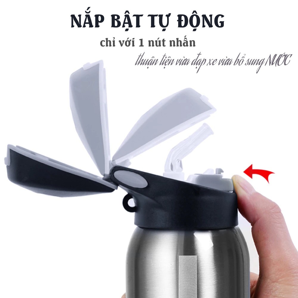 Bình Đựng Nước Thể Thao Giữ Nhiệt Inox Không Gỉ 500ml Gắn Trên Xe Đạp/ Ô tô/ Xe Hơi Có Ống Hút