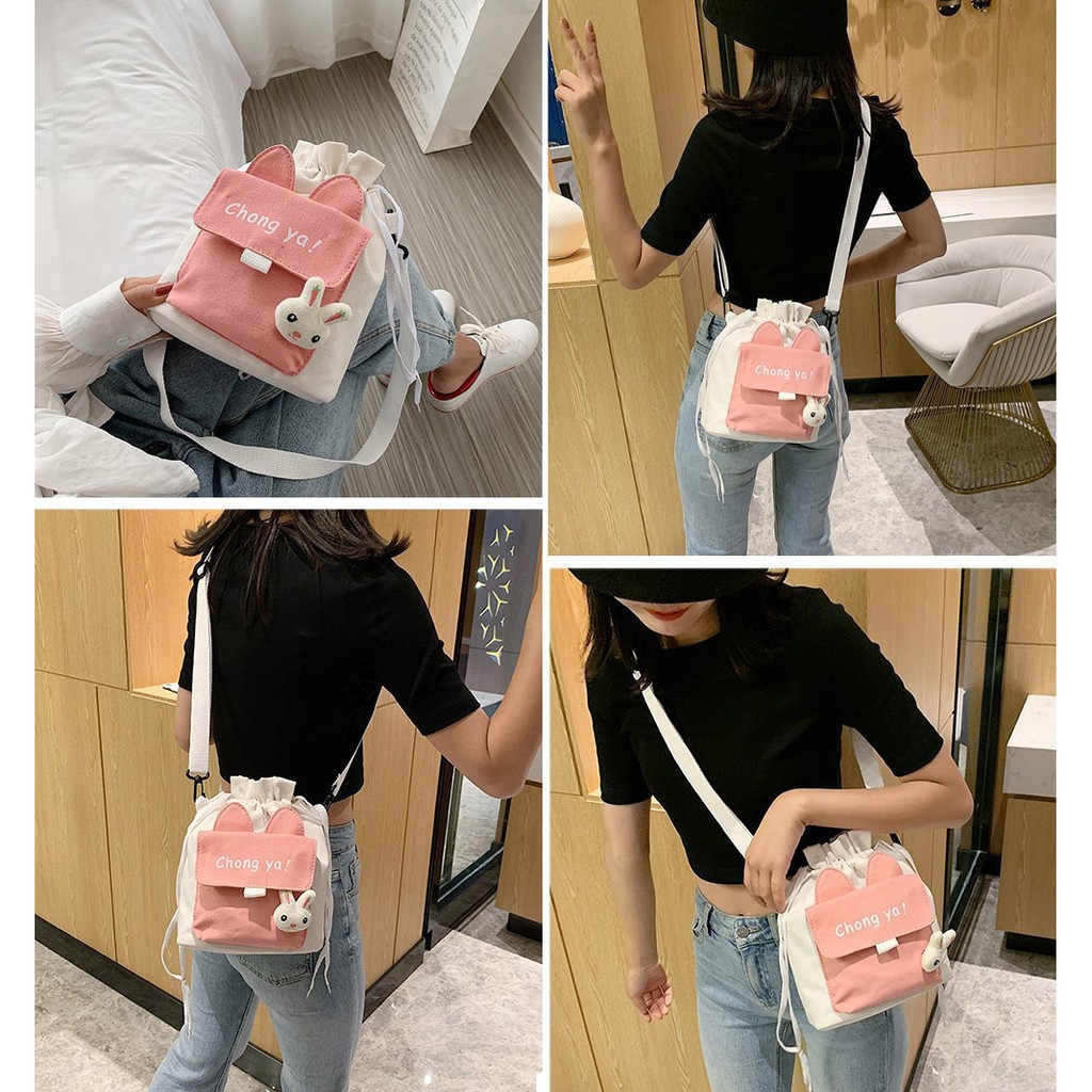 Túi Vải Tai Thỏ Tặng Kèm Sticker Bông Korea