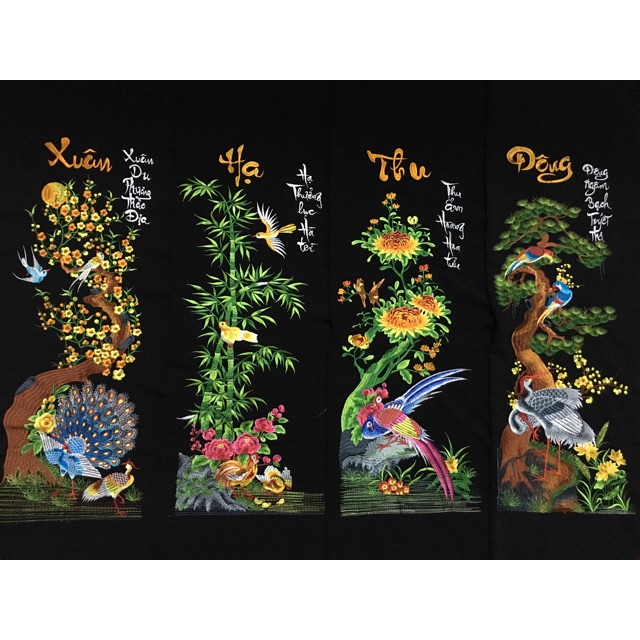 Tứ quý công thêu máy vi tính