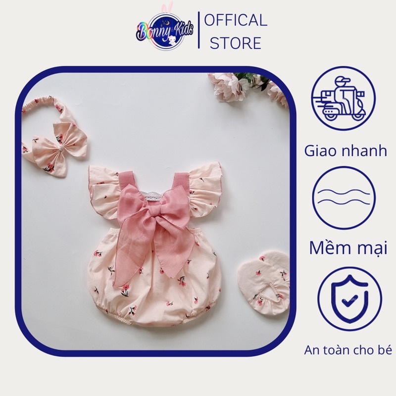 Bodysuit Hoa Cẩm Chướng Cho Bé Gái Sơ Sinh 0-12 Tháng Kèm Turban và Tất Chân, Body Thiết Kế, Quà Đầy Tháng, Đầm Thôi Nôi