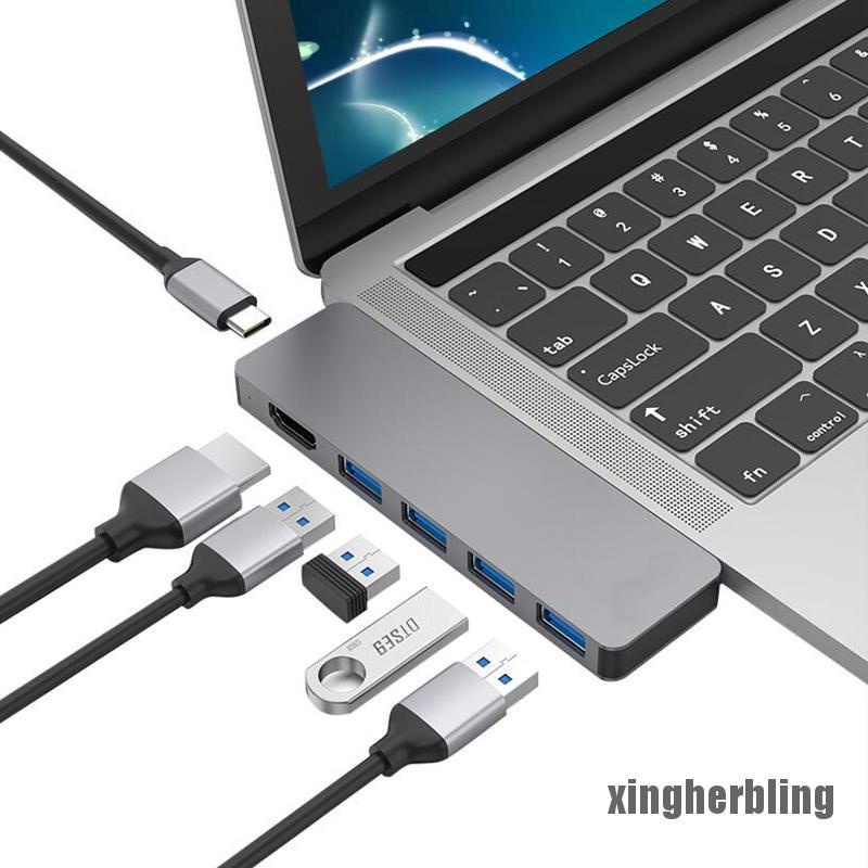 XBVN 6 In 1 Type-C Hub To HDMI 4K Adapter USB 3.0 Thunderbolt Multiport Reader