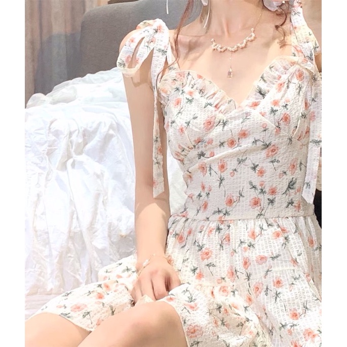 Set Đầm 2 Dây Hoa Nhí Dáng Xoè + Áo Khoác Ngoài Mỏng Viền Bèo | BigBuy360 - bigbuy360.vn