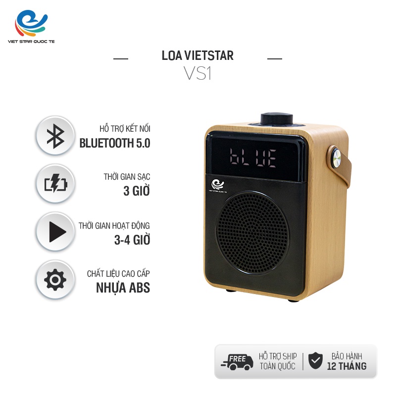 Loa bluetooth Việt Star Quốc Tế VS-1 5.0 màn hình LED ,sạc nhanh 3 giờ dung lượng pin 600mA-Hàng Chính Hãng