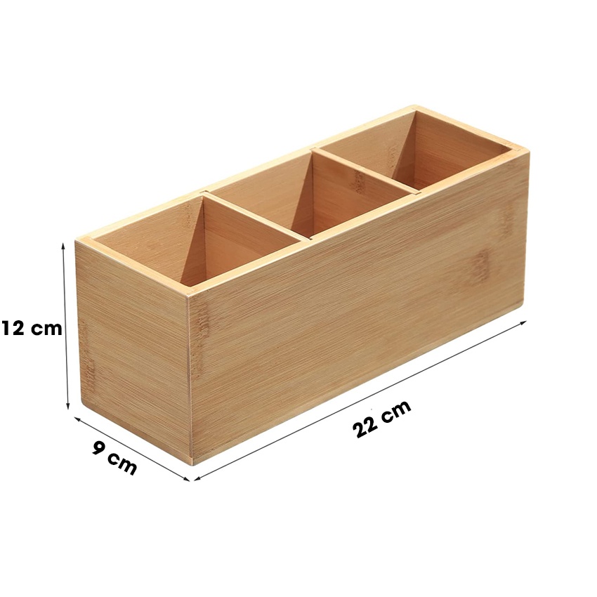 Hộp bút để bàn 3 ngăn, hộp đựng dụng cụ học tập văn phòng phẩm - SNF Bamboo and Craft