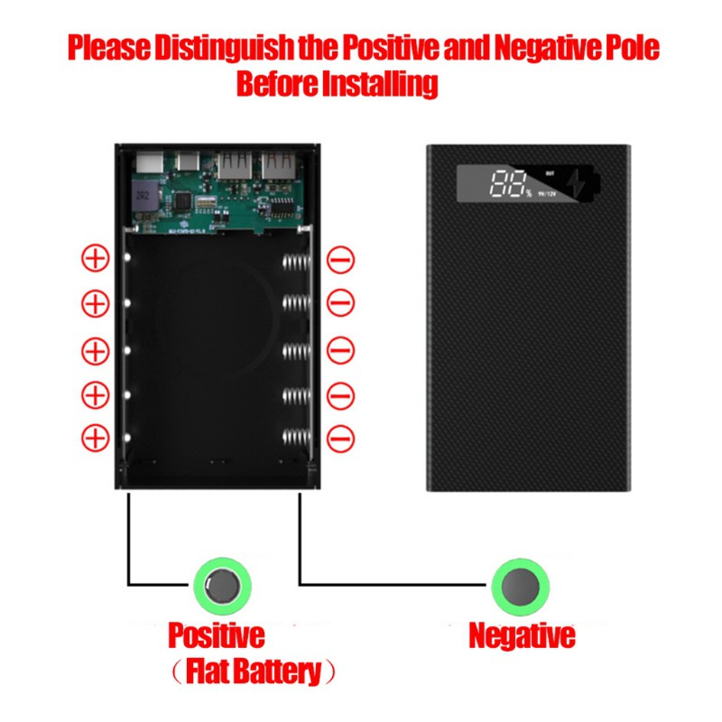 Vỏ Pin Sạc Dự Phòng Không Dây Diy Màn Hình Lcd 5x18650 Có Thể Tháo Rời