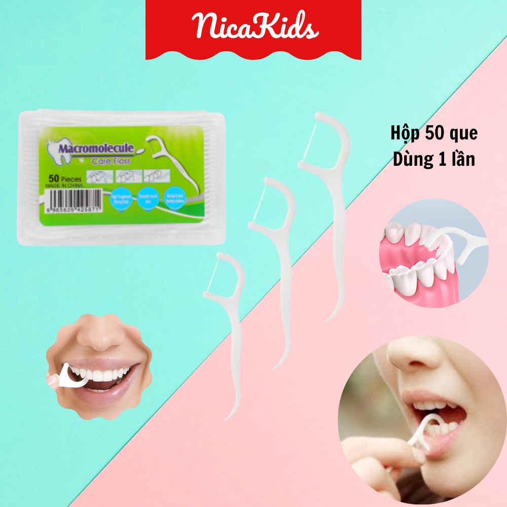 Hộp 50 que tăm xỉa răng, tăm chỉ nha khoa dùng 1 lần