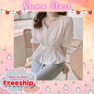 Áo kiểu trắng cổ v