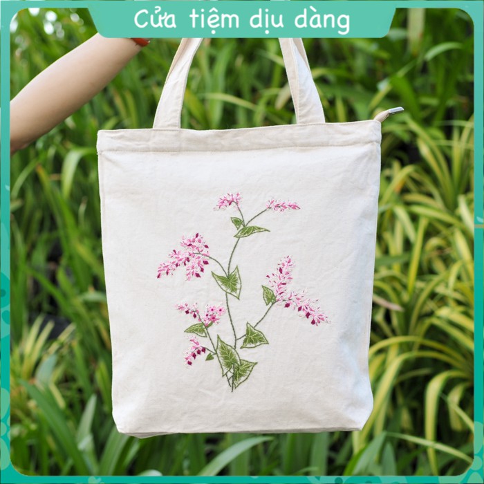 Bộ kit tập thêu túi Tote Thời Trang Cá Tính - Lựa Chọn Mới Của Giới Trẻ - mẫu Hoa Lá Việt Nam