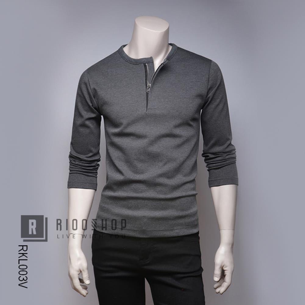 Áo thun nam tay dài hàn quốc cổ dây kéo cao cấp RKL003- áo phông nam dài tay đẹp Riooshop *
