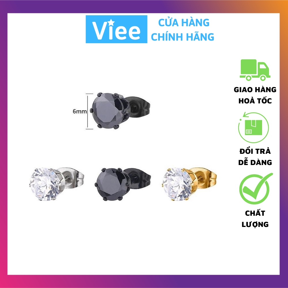 Bông tai nam nữ titan đá pha lê cao cấp không đen không dị ứng Hàn Quốc - 1 đôi