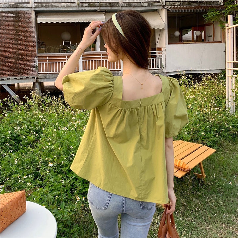 Áo Kiểu Tay Phồng Cổ Vuông Thiết Kế Mới Thời Trang Mùa Hè Dành Cho Nữ