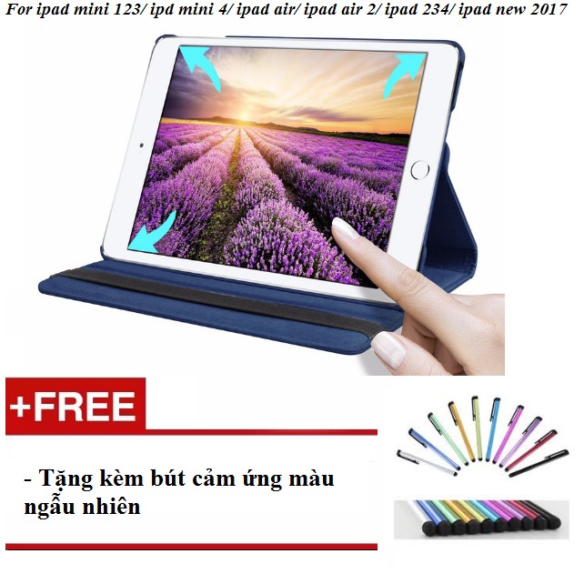 Bao da xoay 360 cho ipad mini 123/ipad mini 4/ipad air2/ipad 234/ipad air/ipad new2017 ---Tặng kèm bút cảm ứng