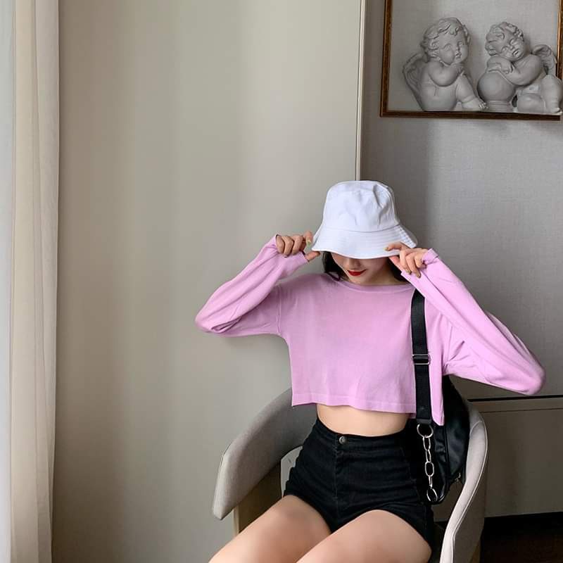 (độc hot) ÁO THUN CROPTOP TRƠN TAY DÀI 6 MÀU ULZZANG