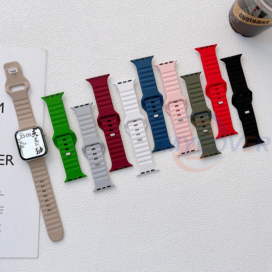 Dây Đeo Silicone Họa Tiết Gợn Sóng Cho Đồng Hồ Thông Minh Series7 6 SE 5 4 3 2 1 41mm 45mm 44mm 42mm 40mm 38mm