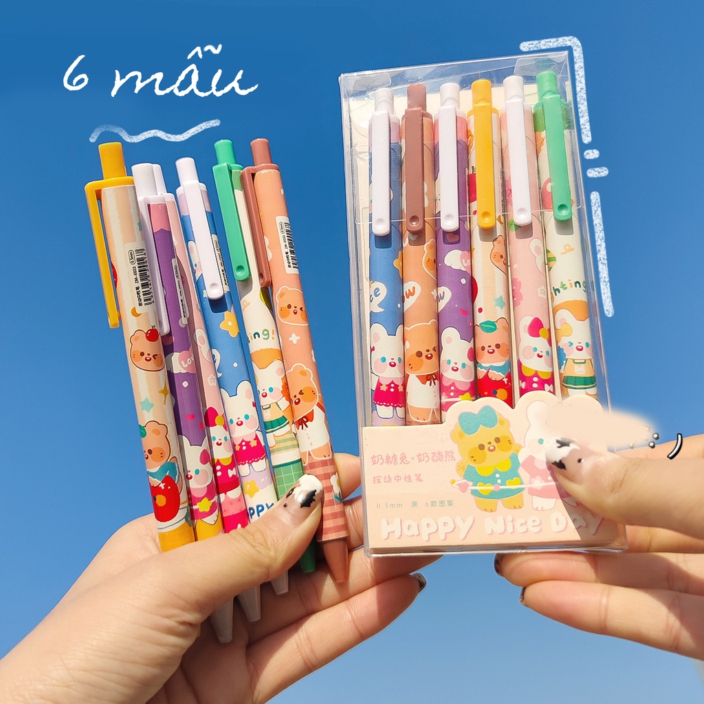 Bút Viết Mực Đen Ngòi 0.5 mm Happy Nice Day (có bán lẻ và set 6)   |  tiemtaphoa1998