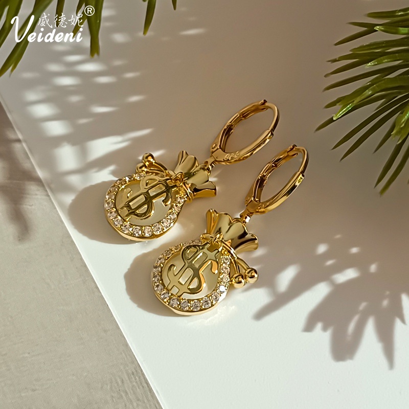 Khuyên Tai Túi Đính Kim Cương May Mắn Phong Cách Trung Hoa