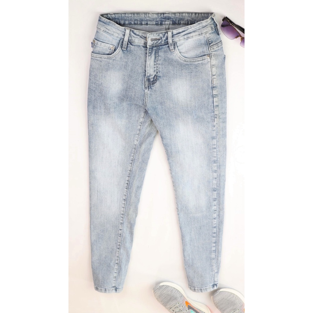 Quần Jean Nam Xanh Bạc Nhạt Vải Jeans Cao Cao Không Ra Màu Dày Co Giãn Tốt Dáng Slimfit _ X0163