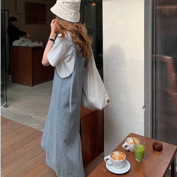 [Mã FATHANG5 giảm 10K đơn 50K] Váy yếm jean maxi 2 dây xanh nhạt - YV152 | BigBuy360 - bigbuy360.vn