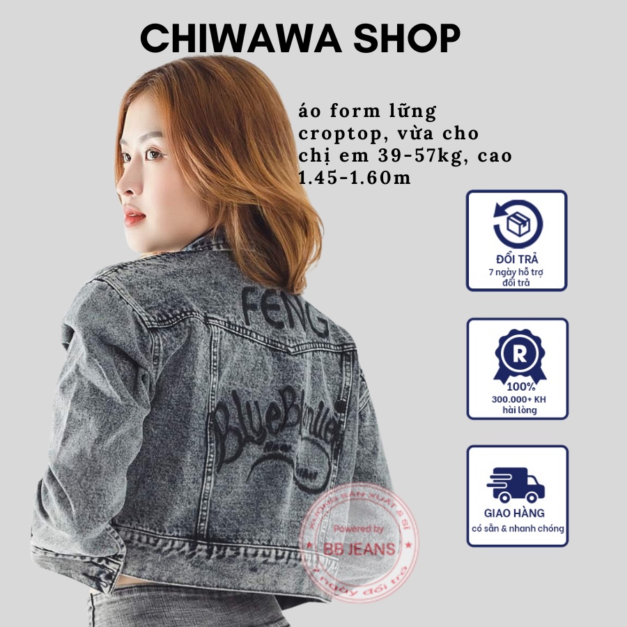 Áo khoác nữ xám đen chất jean cao cấp thời trang form dưới 58Kg FENG BB45