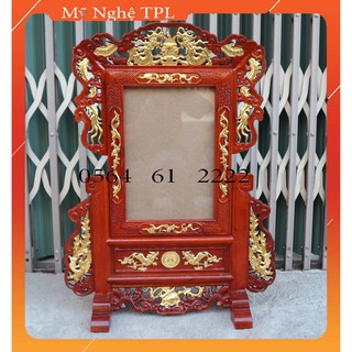 Khung ảnh thờ tứ linh rát vàng gỗ hương 2 cỡ ảnh thờ