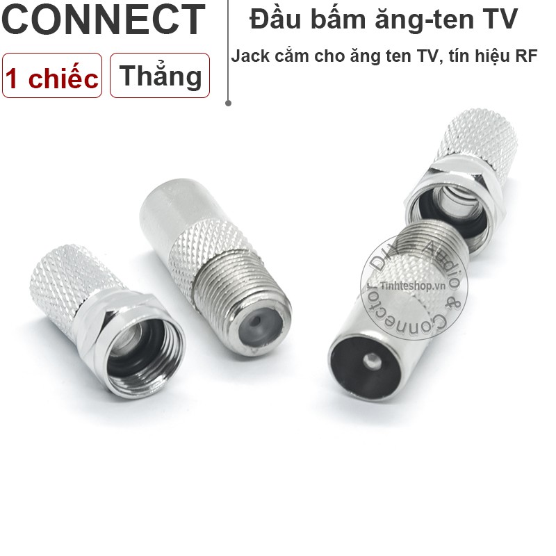 1 chiếc - Đầu bấm jack cắm anten TV kèm chuôi vặn F5 - Rắc cắm 9.5mm cho TV Đầu DVB