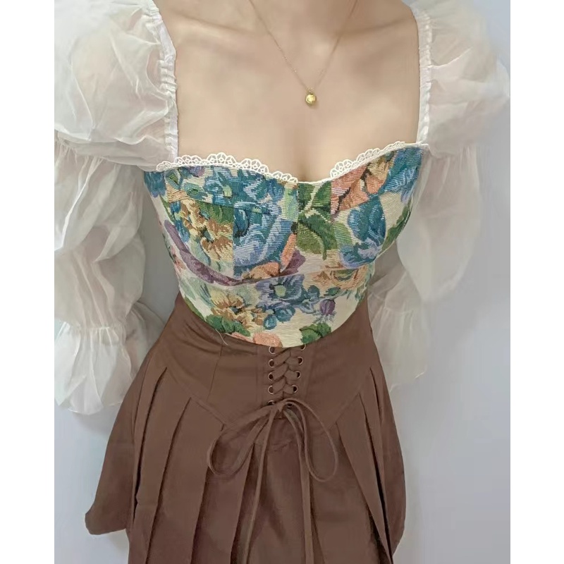 ♥️Set Áo Vintage+Chân Váy NâuSize S,M,L,XL