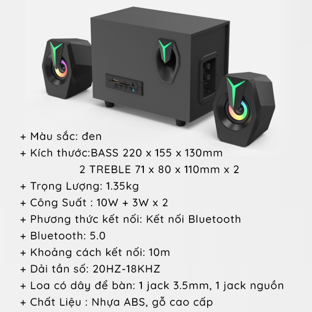 Loa Bluetooth Gỗ 2.1 FT-K8BT Để Bàn Công Suất Lớn Dùng Cho Tivi Máy Vi Tính PC Laptop Thiết Kế Hiện Đại Có Đèn Led RGB