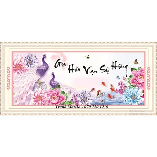 Tranh thêu GIA HÒA VẠN SỰ HƯNG đôi công Cửu Ngư quần hội 53535 kích thước 125*55cm