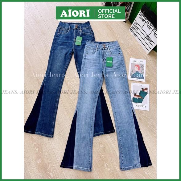 Quần Jean Ống Loe AIORI Lưng Cao 2 Nút Lai Màu Kiểu Vải Co Giãn Tốt_Mã_L008