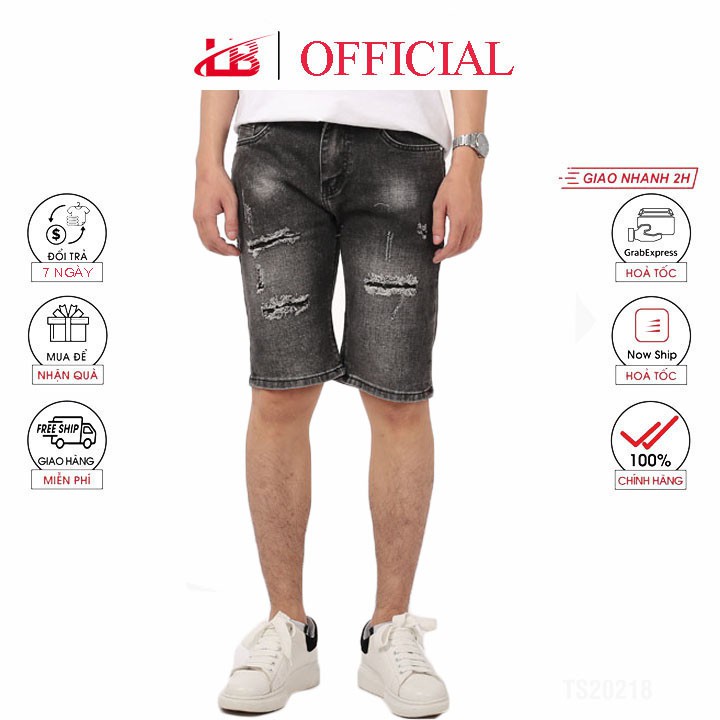 Quần lửng nam basic LB jean cotton co giãn, cắt rách cá tính, phom slim fit jean SMXL21068