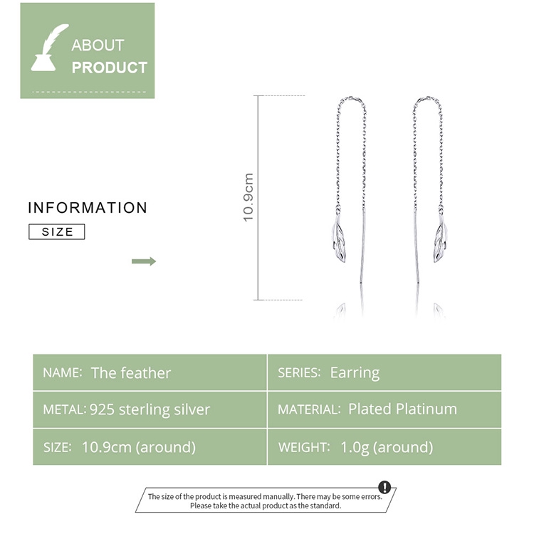 Bông Tai Bamoer SCE786 Dạng Tua Rua Dài Mặt Hình Lông Vũ Dành Cho Nữ