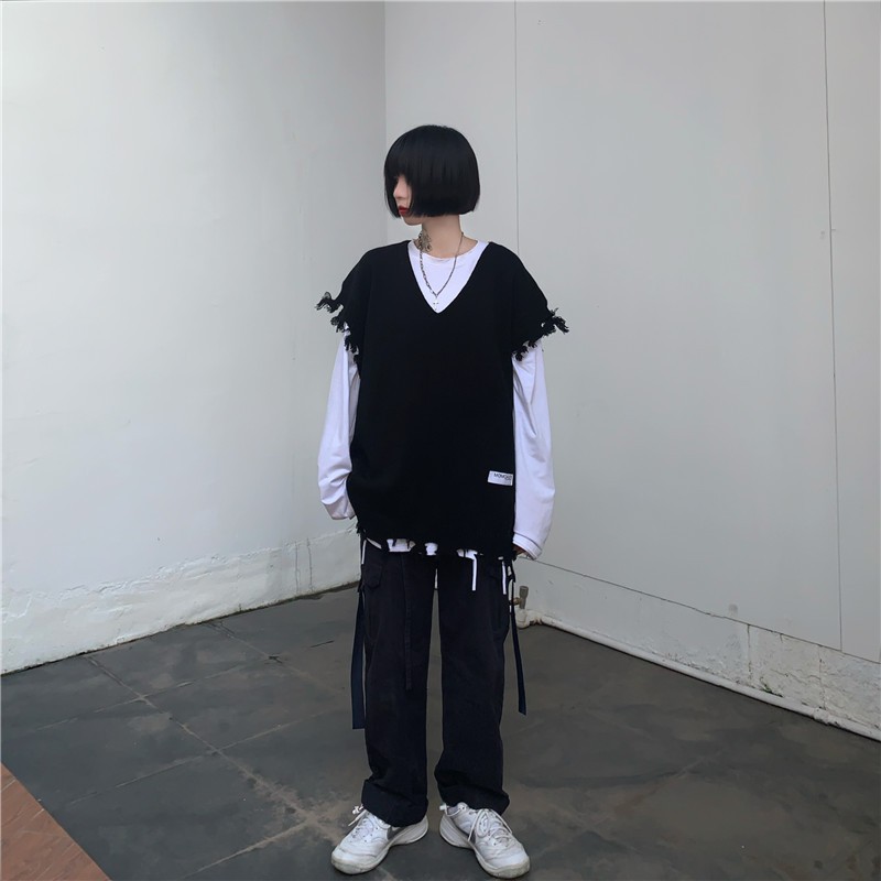 Ao len nữ form rộng hàn quốc, áo sweater nữ form rộng len kiểu gile cổ v phong cách học sinh hàn quốc 2021 | BigBuy360 - bigbuy360.vn