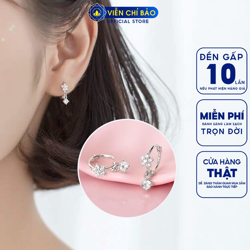 Bông tai bạc nữ hoa anh đào đính đá chất liệu bạc 925 thời trang phụ kiện trang sức Viễn Chí Bảo B400421x